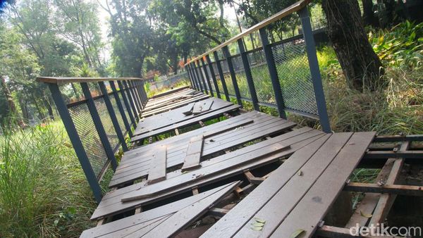 Waduh! Jembatan Kayu Tebet Eco Park Rusak Parah