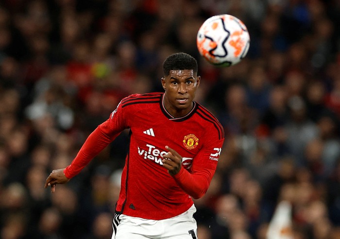Soccer Football - Premier League - Manchester United v Wolverhampton Wanderers - Old Trafford, Manchester, Britain - August 14, 2023  Manchester Uniteds Marcus Rashford in action Action Images via Reuters/Jason Cairnduff EDITORIAL USE ONLY. No use with unauthorized audio, video, data, fixture lists, club/league logos or live services. Online in-match use limited to 75 images, no video emulation. No use in betting, games or single club /league/player publications.  Please contact your account representative for further details.