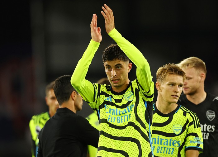 FILE PHOTO: Soccer Football - Friendly - Arsenal v AS Monaco - Emirates Stadium, London, Britain - August 2, 2023 Arsenal's Kai Havertz during the match Action Images via Reuters/Peter Cziborra/File Photo