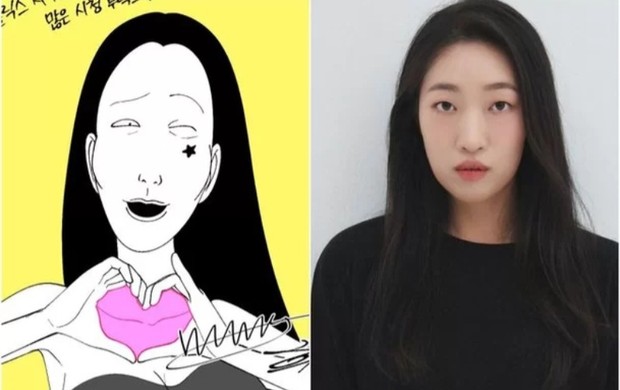 Foto aktris Lee Han Byeol dan karakter webtoon yang diperankan.