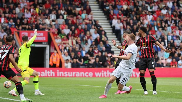 Soccer Football - Premier League - AFC Bournemouth v Tottenham Hotspur - Vitality Stadium, Bournemouth, Britain - August 26, 2023 Tottenham Hotspur's Dejan Kulusevski scores their second goal REUTERS/David Klein EDITORIAL USE ONLY. No use with unauthorized audio, video, data, fixture lists, club/league logos or 'live' services. Online in-match use limited to 75 images, no video emulation. No use in betting, games or single club /league/player publications.  Please contact your account representative for further details.