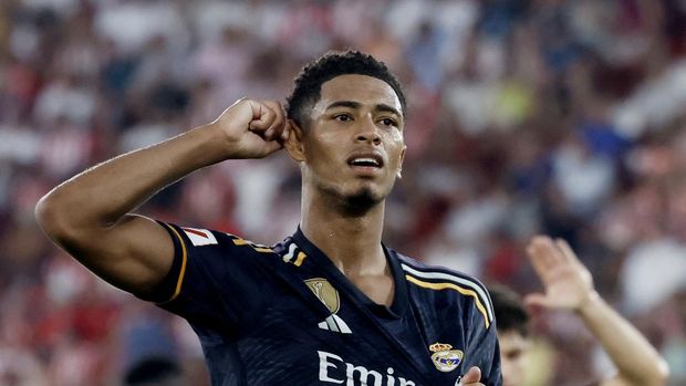 Soccer Football - LaLiga - Almeria v Real Madrid - Estadio de los Juegos Mediterraneos, Almeria, Spain - August 19, 2023 Real Madrid's Jude Bellingham celebrates scoring their second goal REUTERS/Jon Nazca