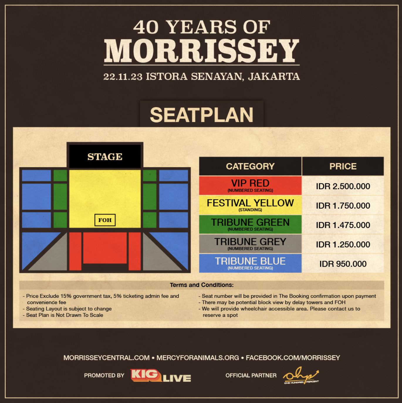 Seat plan dan harga tiket konser Morrissey