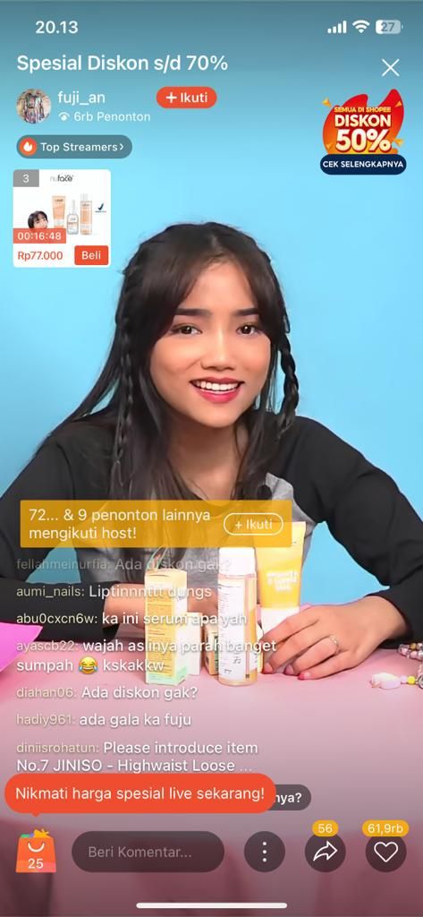 Capture Fuji saat Shopee Live