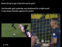 Messi juga dituding dapat tendangan bebas berkat diving. Padahal Ronaldo diklaim kena hukuman dianulir golnya cuma gara-gara dorongan kecil. Foto: dok. Internet/X (Twitter)