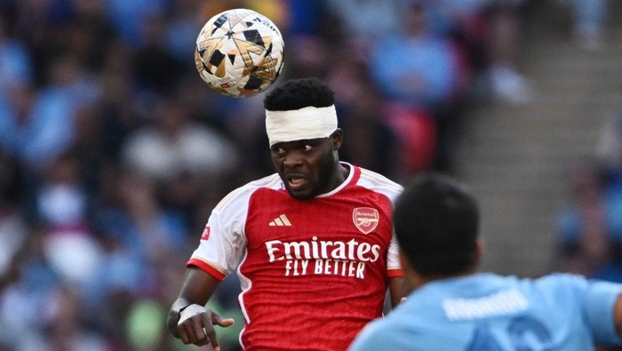 Soccer Football - Community Shield - Manchester City v Arsenal - Wembley Stadium, London, Britain - August 6, 2023  Arsenals Thomas Partey in action REUTERS/Dylan Martinez