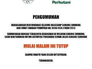 Gunung Sumbing Terbakar, Semua Jalur Pendakian Ditutup