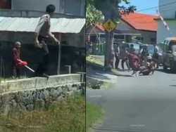 Detik-detik ODGJ Tebas Polisi dengan Parang di Manado
