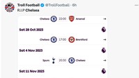 Baru awal September sudah keok, apa kabar nanti Oktober ya? Siap-siap menangis ya, fans Chelsea. (Foto: Twitter @TrollFootball)