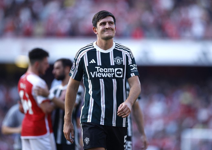 Soccer Football - Premier League - Arsenal v Manchester United - Emirates Stadium, London, Britain - September 3, 2023  Manchester Uniteds Harry Maguire looks dejected after the match Action Images via Reuters/John Sibley EDITORIAL USE ONLY. No use with unauthorized audio, video, data, fixture lists, club/league logos or live services. Online in-match use limited to 75 images, no video emulation. No use in betting, games or single club /league/player publications.  Please contact your account representative for further details.
