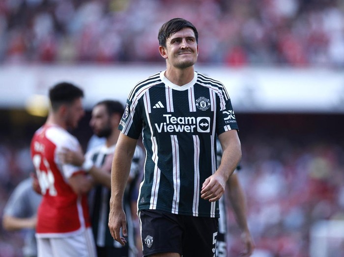 Soccer Football - Premier League - Arsenal v Manchester United - Emirates Stadium, London, Britain - September 3, 2023  Manchester United's Harry Maguire looks dejected after the match Action Images via Reuters/John Sibley EDITORIAL USE ONLY. No use with unauthorized audio, video, data, fixture lists, club/league logos or 'live' services. Online in-match use limited to 75 images, no video emulation. No use in betting, games or single club /league/player publications.  Please contact your account representative for further details.