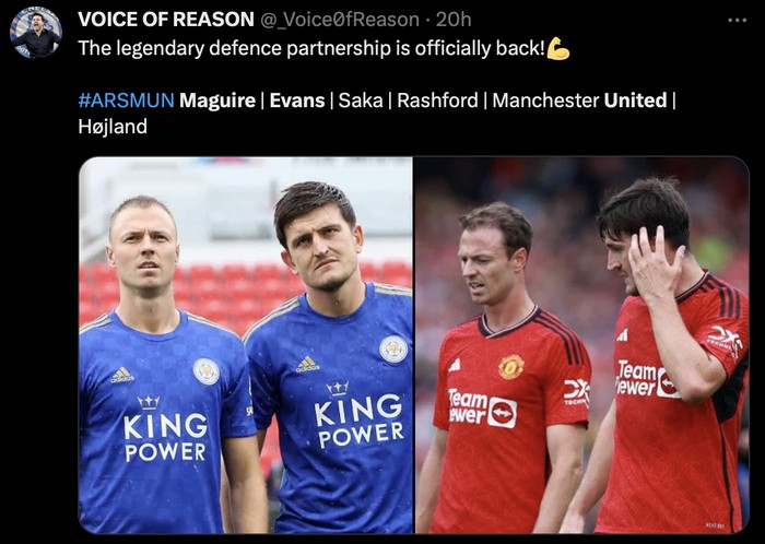Meme Maguire Evans Harry Maguire dan Jonny Evans jadi olok-olok fans usai kekalahan Manchester United dari Arsenal.
