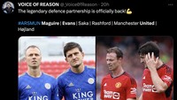 Fans menjadikan Maguire dan Evans sebagai kambing hitam kekalahan MU, lantaran Setan Merah kebobolan dua gol setelah dua pemain ini masuk lapangan. (Foto: Twitter)