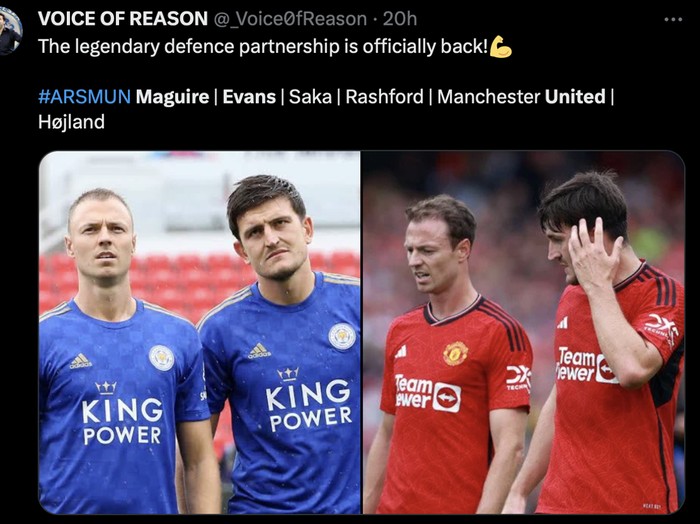 Harry Maguire dan Jonny Evans jadi olok-olok fans usai kekalahan Manchester United dari Arsenal.