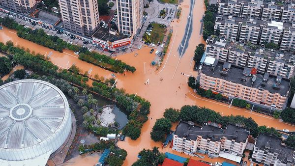 Foto Udara Banjir Rendam Fujian China