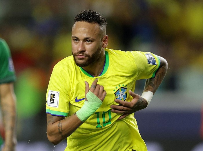 Soccer Football - World Cup - South American Qualifiers - Brazil v Bolivia - Estadio Mangueirao, Belem, Brazil - September 8, 2023 Brazil's Neymar celebrates scoring their fourth goal REUTERS/Ricardo Moraes