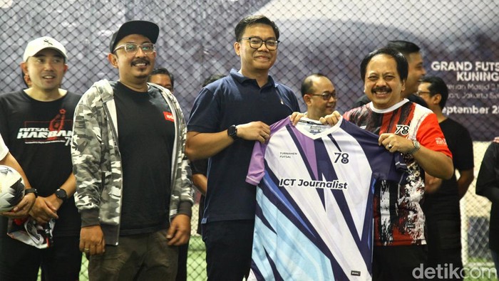 Turnamen Futsal Meriahkan Hari Bhakti Postel ke-78 Para peserta menghadiri pertandingan futsal dalam rangka Hari Bhakti Postel ke-78, di Jakarta, Sabtu (9/9/2023).