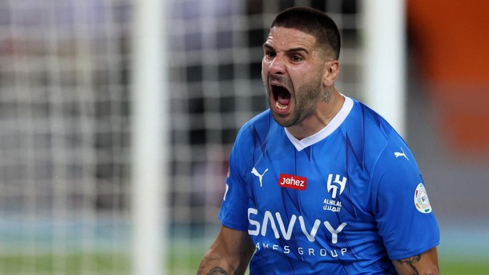 Aleksandar Mitrovic Hilal's Serbian forward #09 Aleksandar Mitrovic reacts after a goal during the Saudi Pro League football match between Al-Ittihad and Al-Hilal at Prince Abdullah al-Faisal Stadium in Jeddah on September 1, 2023. (Photo by AFP)