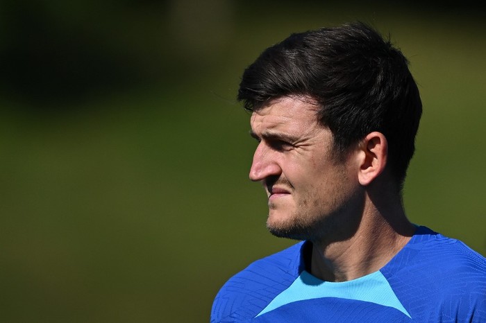 Englands defender Harry Maguire takes part in an England football team training session at St Georges Park in Burton-Upon-Trent, on September 5, 2023 ahead of their UEFA Euro 2024 Group C qualifier match against Ukraine. (Photo by JUSTIN TALLIS / AFP) / NOT FOR MARKETING OR ADVERTISING USE / RESTRICTED TO EDITORIAL USE
