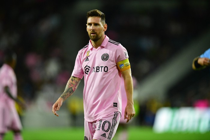 Sep 3, 2023; Los Angeles, California, USA; Inter Miami forward Lionel Messi (10) against Los Angeles FC at BMO Stadium. Mandatory Credit: Gary A. Vasquez-USA TODAY Sports