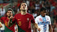 Jota membobol gawang Luxembourg sebanyak tiga kali. Pada 20 Maret 2021, Jota mencetak satu gol saat Portugal menang 31. Pada 11 September 2023, Jota mencetak dua gol ke gawang Luxembourg saat Portugal menang 9-0. (Foto: REUTERS/Pedro Nunes)