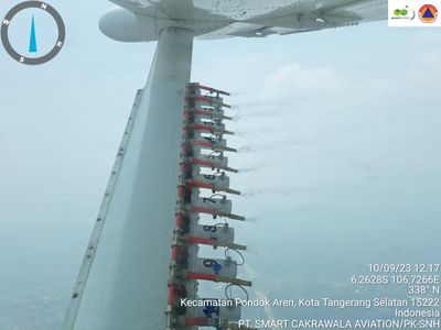 Penampakan Pesawat Bilas Polusi Udara Jakarta