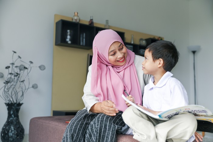 Mom and kids preparing to go to school