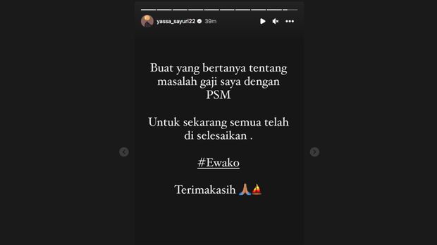 Tangkapan layar Instagram Story Yakob Sayuri, Jumat (15/9).