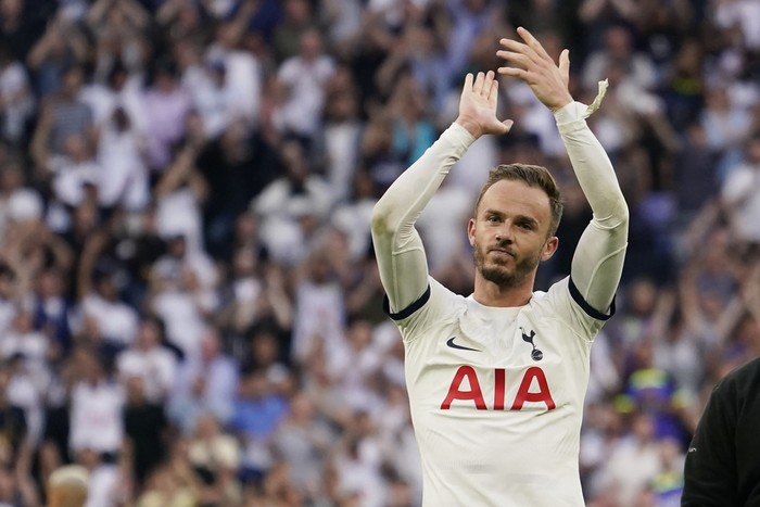 James Maddison Tottenham's James Maddison celebrates after the Premier League soccer match between Tottenham Hotspur and Manchester United at the Tottenham Hotspur Stadium in London, England, Saturday, Aug. 19, 2023. (AP Photo/Alberto Pezzali)