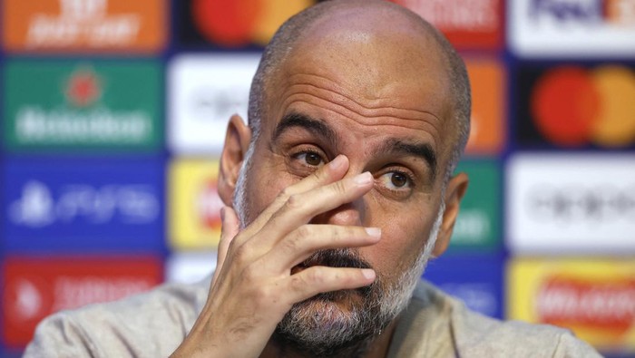 Soccer Football - Champions League - Manchester City Press Conference - Etihad Campus, Manchester, Britain - September 18, 2023 Manchester City manager Pep Guardiola during the press conference Action Images via Reuters/Jason Cairnduff