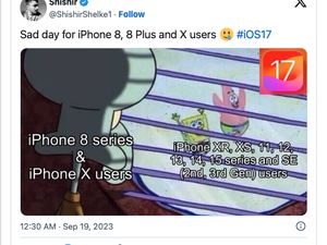 Meme Kocak iOS 17, Pengguna iPhone XS Meringis iPhone X Menangis