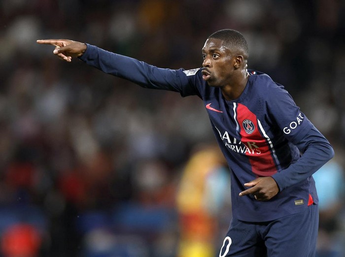 Soccer Football - Ligue 1 - Olympique Lyonnais v Paris St Germain - Groupama Stadium, Lyon, France - September 3, 2023 Paris St Germain's Ousmane Dembele reacts REUTERS/Gonzalo Fuentes