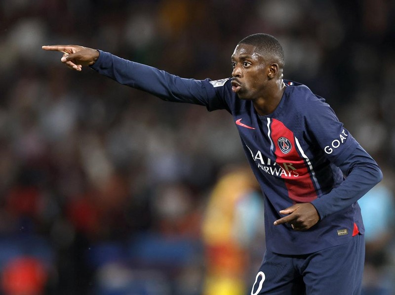 Soccer Football - Ligue 1 - Olympique Lyonnais v Paris St Germain - Groupama Stadium, Lyon, France - September 3, 2023 Paris St Germain's Ousmane Dembele reacts REUTERS/Gonzalo Fuentes