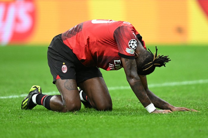 Soccer Football - Champions League - Group F - AC Milan v Newcastle United - San Siro, Milan, Italy - September 19, 2023 AC Milans Rafael Leao reacts REUTERS/Daniele Mascolo