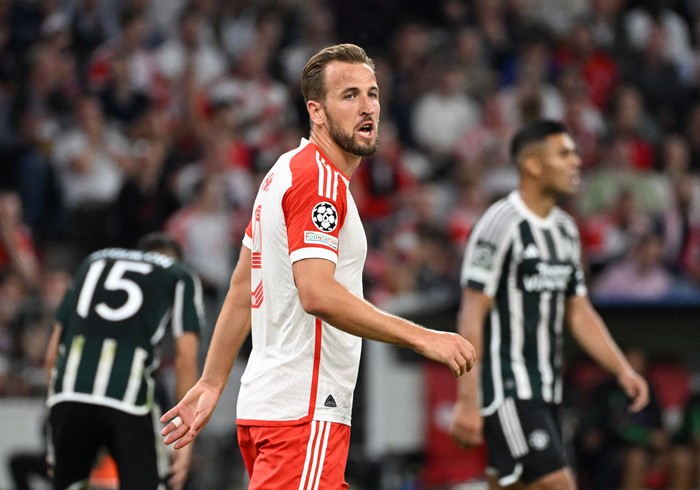 Soccer Football - Champions League - Group A - Bayern Munich v Manchester United - Allianz Arena, Munich, Germany - September 20, 2023 Bayern Munichs Harry Kane reacts REUTERS/Angelika Warmuth