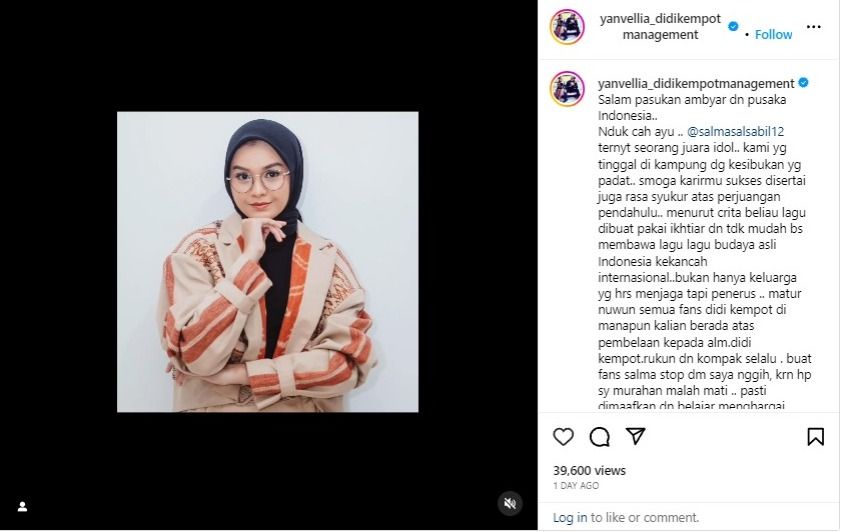 Komentar istri Didi Kempot untuk Salma Salsabil.