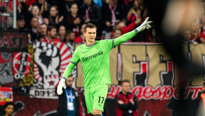 Kiper Bayer Leverkusen, Matej Kovar,  tampil untuk pertama kalinya saat Die Werkself menjamu Hacken di Liga Europa, Kamis (21/9/2023).