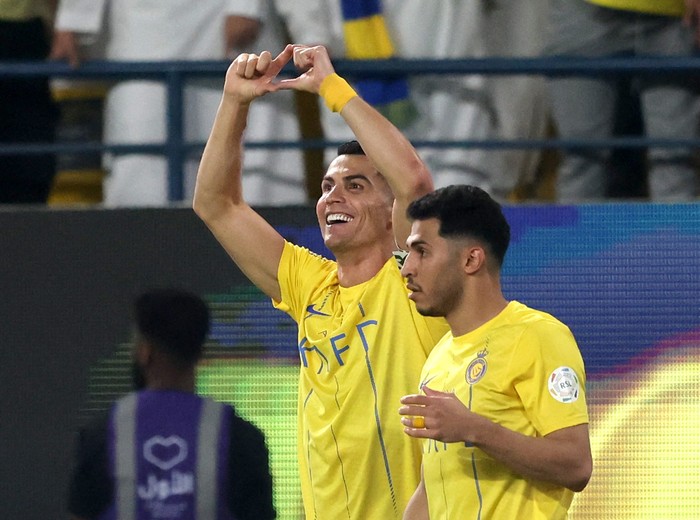 Cristiano Ronaldo Soccer Football - Saudi Pro League - Al Nassr v Al Ahli - Al-Awwal Park, Riyadh, Saudi Arabia - September 22, 2023 Al Nassr's Cristiano Ronaldo celebrates scoring their second goal REUTERS/Ahmed Yosri