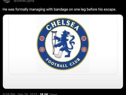 Sang Singa sudah pincang sebelum akhirnya menyerah dan keluar dari logo Chelsea. Foto: Dok. X/Twitter  