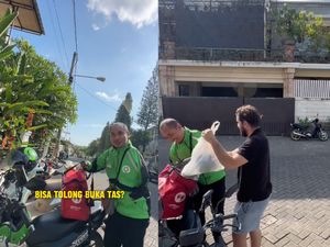 Aksi Baik Bule, Beri Hadiah ke Driver Ojol Makanan Difabel