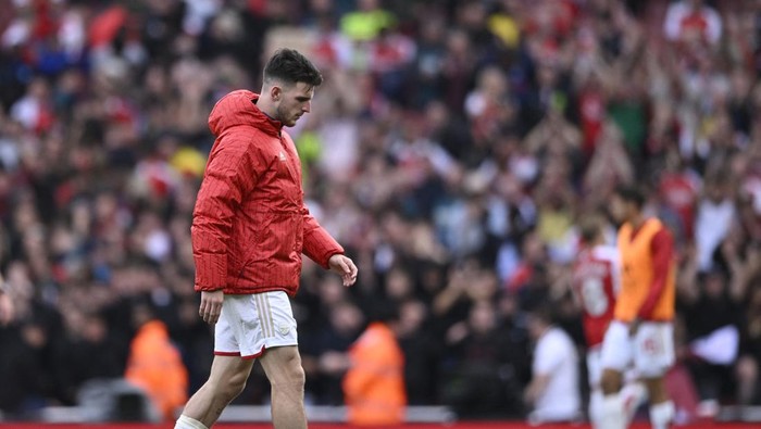 Soccer Football - Premier League - Arsenal v Tottenham Hotspur - Emirates Stadium, London, Britain - September 24, 2023 Arsenals Declan Rice reacts after the match REUTERS/Tony Obrien NO USE WITH UNAUTHORIZED AUDIO, VIDEO, DATA, FIXTURE LISTS, CLUB/LEAGUE LOGOS OR LIVE SERVICES. ONLINE IN-MATCH USE LIMITED TO 45 IMAGES, NO VIDEO EMULATION. NO USE IN BETTING, GAMES OR SINGLE CLUB/LEAGUE/PLAYER PUBLICATIONS.