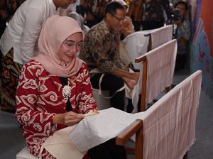 7 Potret Istri Wapres Rayakan Hari Batik Nasional 2023, Membatik Motif IKN