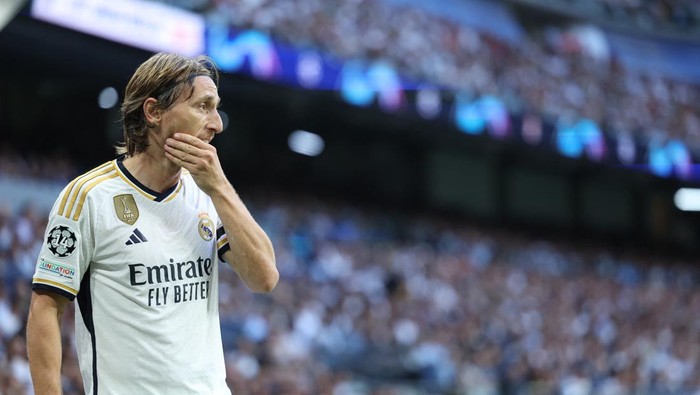 Soccer Football - Champions League - Group C - Real Madrid v 1. FC Union Berlin - Santiago Bernabeu, Madrid, Spain - September 20, 2023  Real Madrids Luka Modric REUTERS/Isabel Infantes