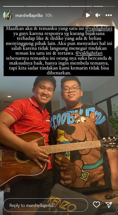 Unggahan Marshella soal permintaan maaf.