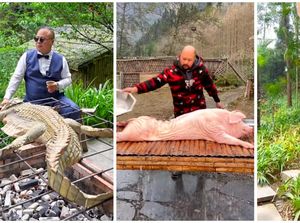 Ekstrem! Konten Kreator Ini Nekat Masak Buaya hingga Babi Utuh