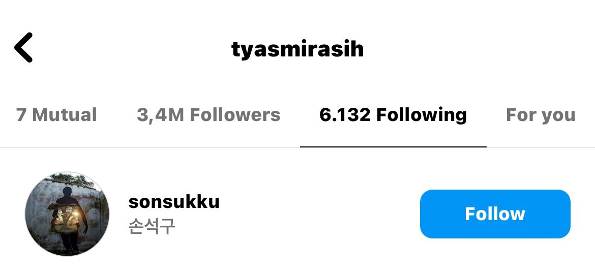 Seon Seok Gu dan Tyas Mirasih saling follow di Instagram