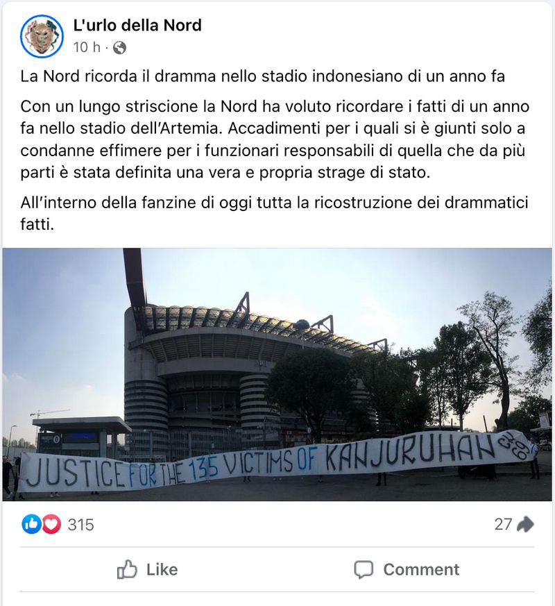 curva nord inter milan tragedi kanjuruhan inter milan vs benfica liga champions