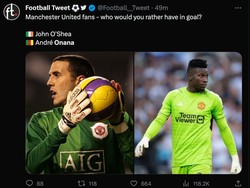 Pilih mana, MU dijaga Andre Onana atau John OSea? (Foto: Twitter @Football_Tweet)