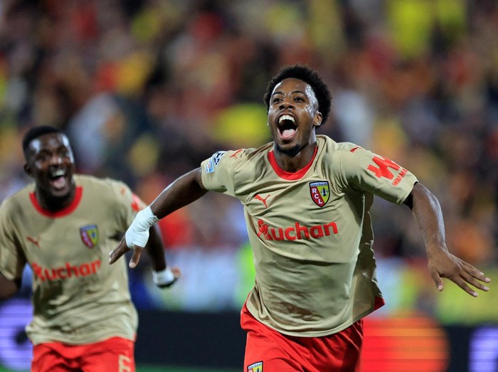Soccer Football - Champions League - Group B - RC Lens v Arsenal - Stade Bollaert-Delelis, Lens, France - October 3, 2023  RC Lens' Elye Wahi celebrates scoring their second goal REUTERS/Pascal Rossignol     TPX IMAGES OF THE DAY