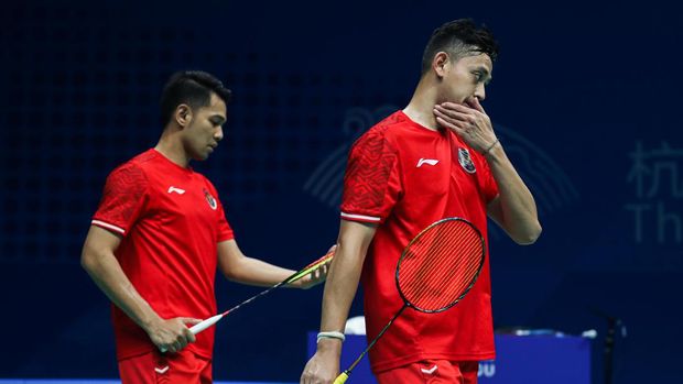 Fajar Alfian/Muhammad Rian Ardianto saat tampil di perempat final Asian Games. (Arsip PBSI)